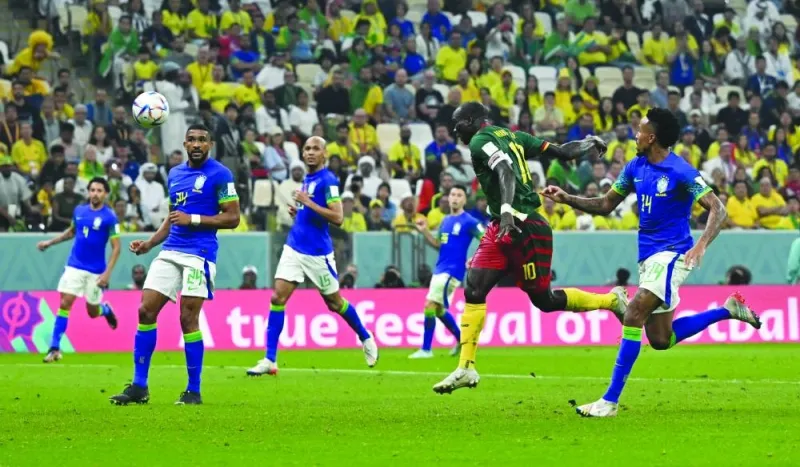 Cameroon’s Vincent Aboubakar scores his team’s only goal against Brazil during the FIFA World Cup Qatar 2022 Group G match at Lusail Stadium. (Reuters)