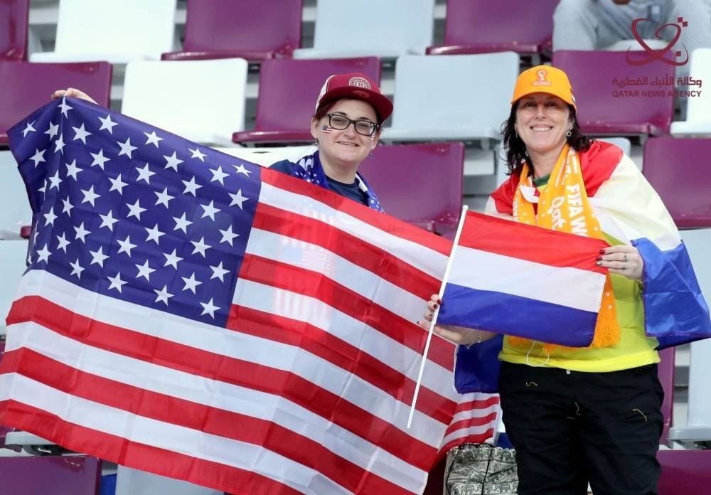 Female fans at the Netherlands vs USA match at Khalifa International Stadium Saturday.