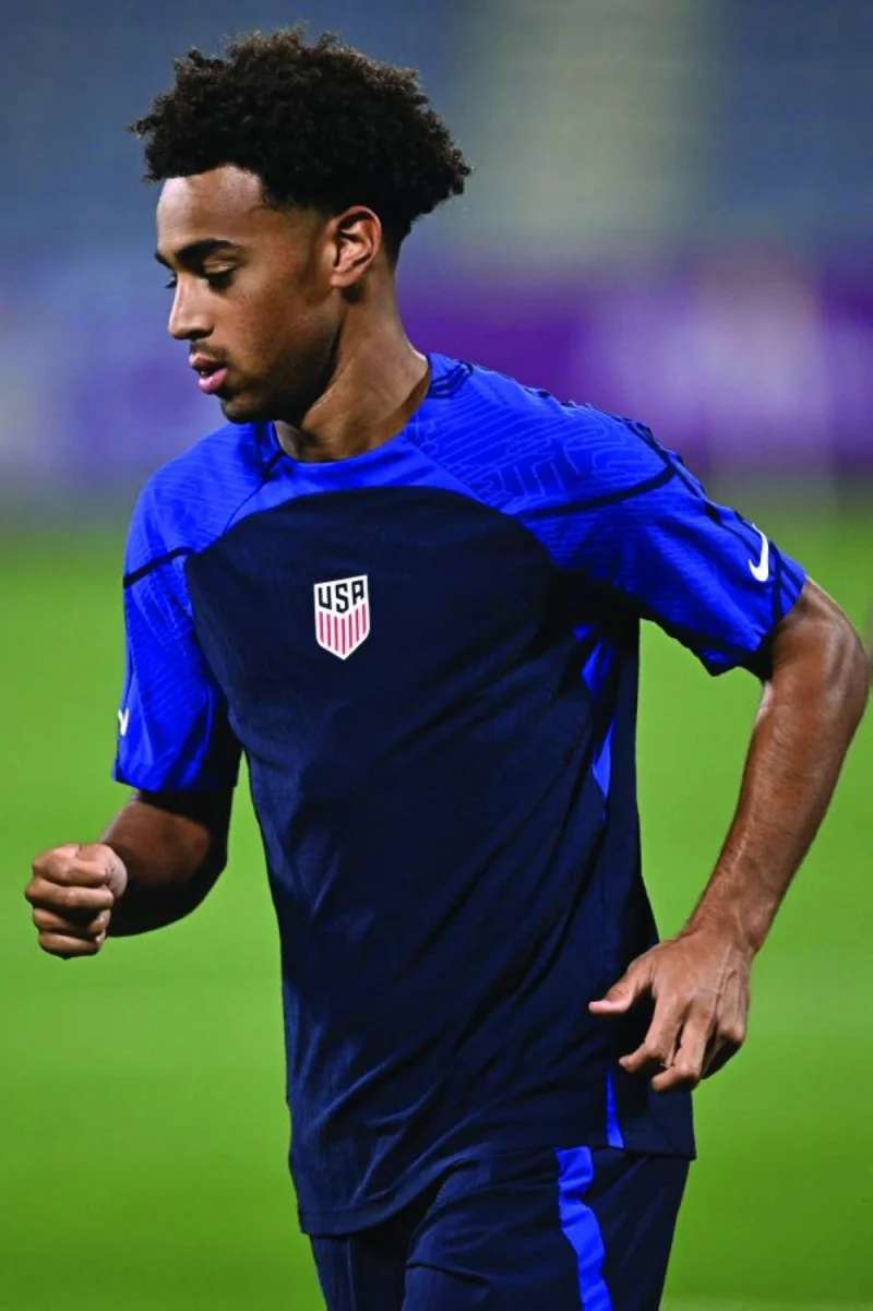 USA's midfielder #04 Tyler Adams takes part in a training session at Al Gharafa SC in Doha on December 2, 2022, on the eve of the Qatar 2022 World Cup football match between the Netherlands and USA. (Photo by Paul ELLIS / AFP)