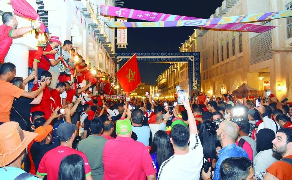 Moroccan fans celebrating at Souq Waqif. PICTURES: Thajudheen