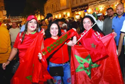 A group of Moroccan fans celebrating in Doha&#039;s Souq Waqif. PICTURE: Thajudheen.