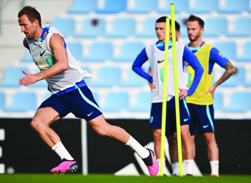 England’s forward Harry Kane takes part in a training session at the Al Wakrah SC Stadium yesterday. (AFP)