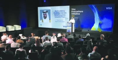  HE Sheikh Bandar speaks before the participants of the annual conference organised by Visa Inc to honour emerging companies
