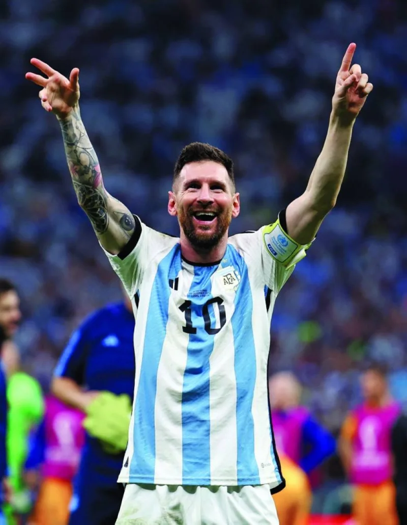 Argentina's Lionel Messi celebrates as Argentina progress to the semi-finals. (Reuters)