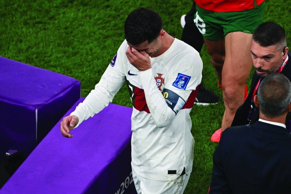 Portugal’s forward Cristiano Ronaldo leaves the field after the match. (AFP)