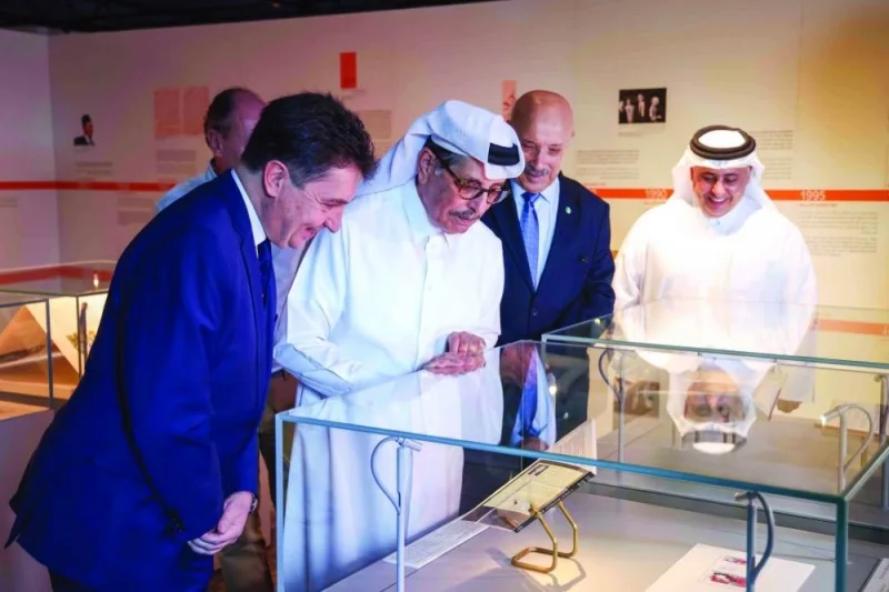 HE Dr Hamad bin Abdulaziz al-Kawari and Mustafa Boutoura during a media tour of the exhibition.