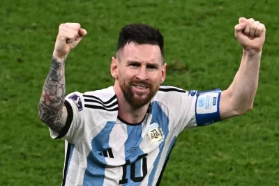 Argentina&#039;s forward Lionel Messi celebrates after scoring his team&#039;s third goal during the Qatar 2022 World Cup final football match between Argentina and France at Lusail Stadium in Lusail.