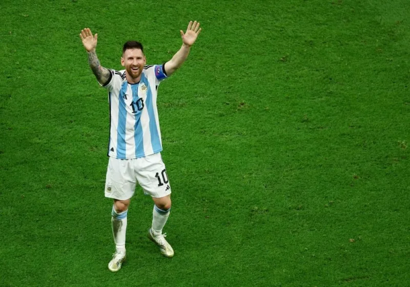 Argentina&#039;s forward #10 Lionel Messi celebrates 