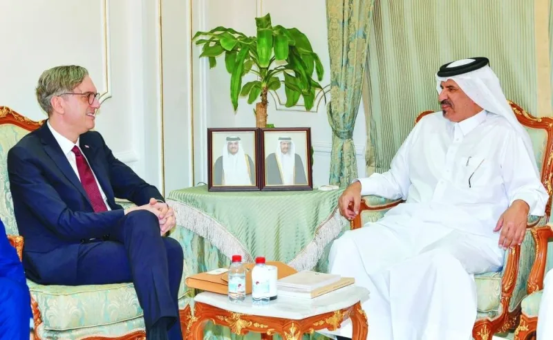Qatar Chamber first vice-chairman Mohamed bin Towar al-Kuwari and Chamber of Commerce and Industry of Serbia president Marko Cadez during a meeting held in Doha recently.