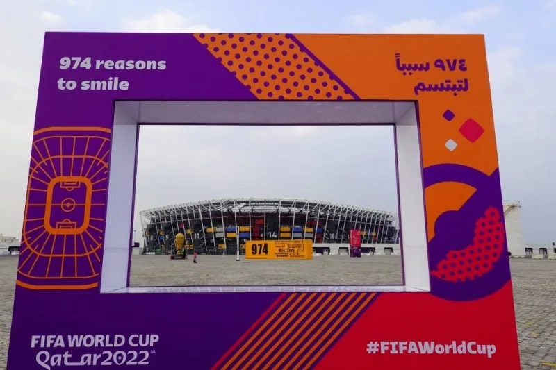 Stadium 974 seen through a picture frame, strategically placed in its premises to facilitate souvenir photos.