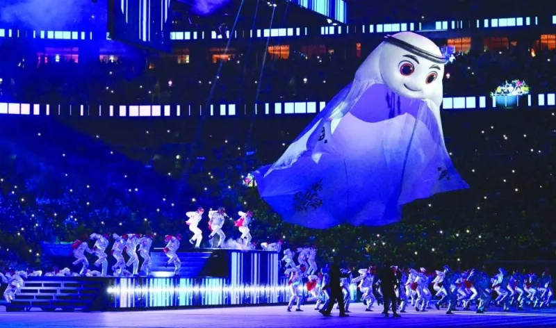 La&#039;eeb, the Official Mascot for this year&#039;s FIFA World Cup 2022, seen during the opening ceremony. PICTURE: Shaji Kayamkulam.