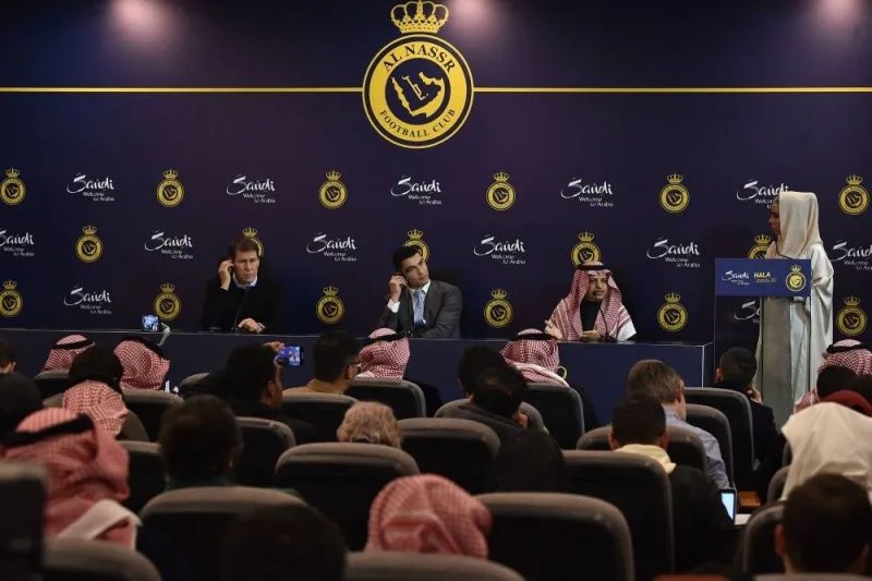 Portuguese forward Cristiano Ronaldo attends a press conference at the Mrsool Park Stadium in the Saudi capital Riyadh on January 3, ahead of the unveiling ceremony. AFP