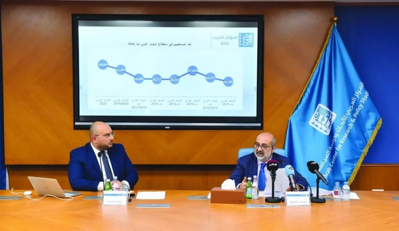 Dr Mohamed al-Masri (right) announcing the survey results