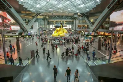 Travellers inside the Hamad International Airport in Doha. The first ever FIFA Football World Cup in the history of the Middle East region, which was held in Qatar, had seen flight bookings to the country skyrocketing by 77% month-on-month in November 2022 and by more than 87% compared to November 2019, latest IATA data reveal. 
