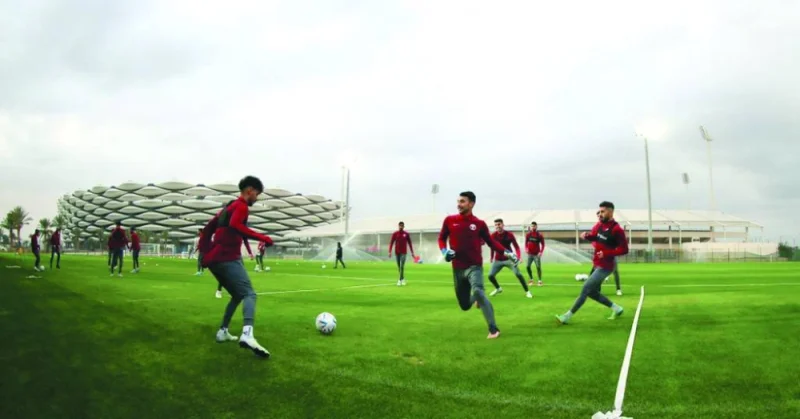 Qatar players train in Basra on Thursday.