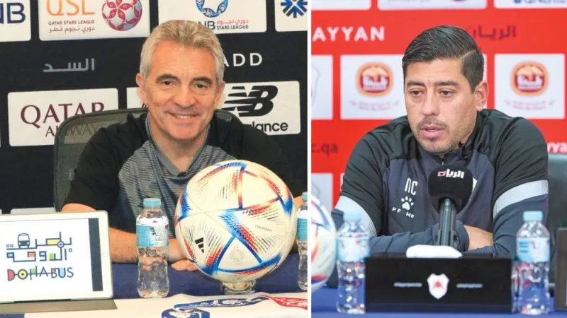Al Sadd coach Juan Manuel Lillo Juanma (left) and his Al Rayyan counterpart Nicolas Cordova during two separate press conferences ahead of today’s QNB Stars League clash at Al Gharafa Stadium. 