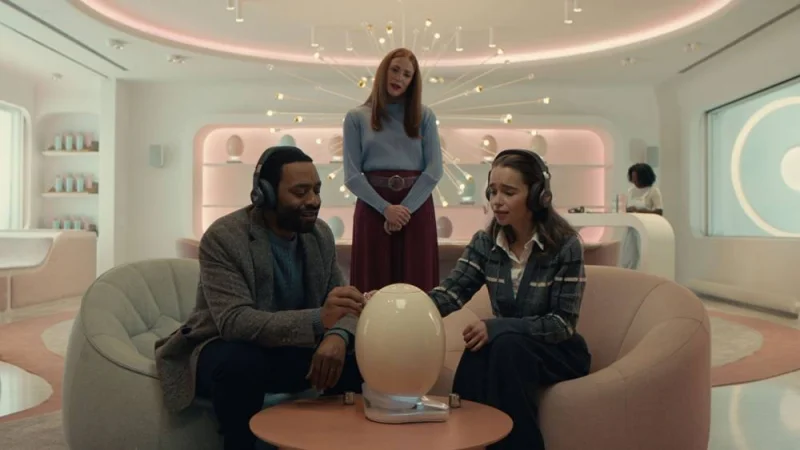 Emilia Clarke, Chiwetel and Rosalie Craig appear in a still from The Pod Generation by Sophie Barthes, an official selection of the Premieres program at the 2023 Sundance Film Festival. 