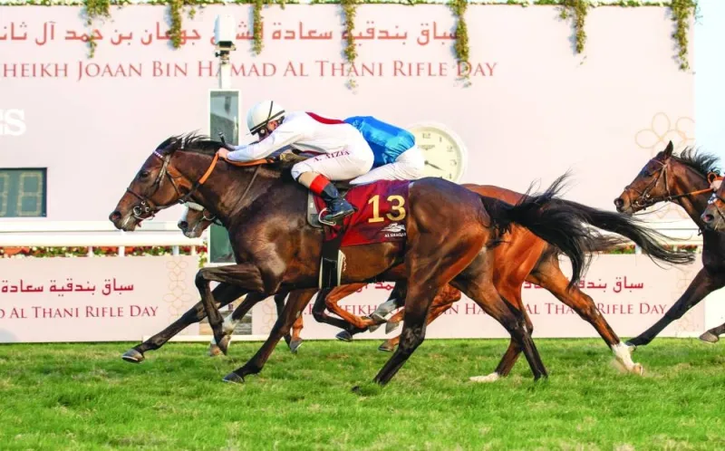 Andrea Atzeni rides Scherzo to HE Sheikh Joaan Bin Hamad Al Thani Rifle victory. 