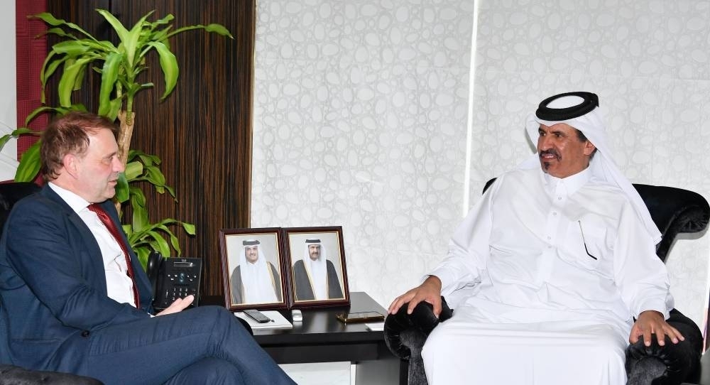 Qatar Chamber first vice chairman Mohamed bin Towar al-Kuwari during a meeting with Thomas Jurgensen, Minister Counsellor and the new head of Trade and Economic Affairs Section at the Delegation of the European Union in Riyadh.