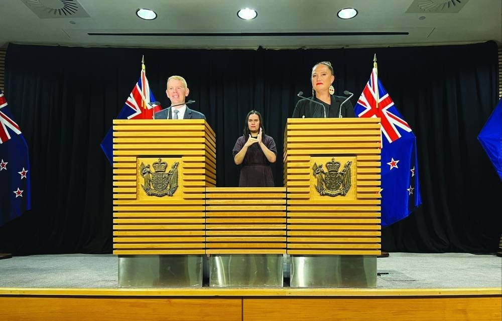 Chris Hipkins and Carmel Sepuloni attend a news conference after being confirmed as the new Prime Minister and Deputy Prime Minister in Wellington, yesterday.