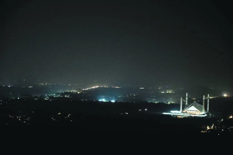 An aerial view shows Islamabad during a nationwide power outage yesterday. (AFP)