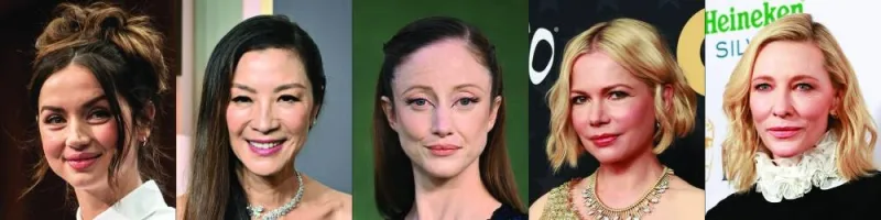 The nominees for best actress for the 95th Academy Awards from left: Ana de Armas, Michelle Yeoh, Andrea Riseborough, Michelle Williams and Cate Blanchett. 