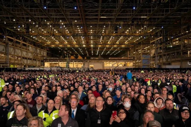 Boeing employees attend the delivery of the final 747 jet at the Boeing plant in Everett, Washington, US January 31. REUTERS