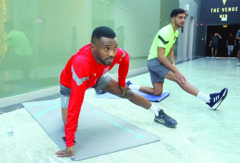 Al Duhail’s Ismail Mohamed (left) during a gym session ahead of Qatar Cup semi-final.