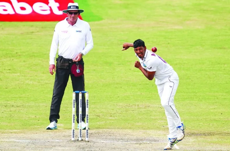Gudakesh Motie of the West Indies in action during the fifth day of the first Test against Zimbabwe in Bulawayo on Wednesday.