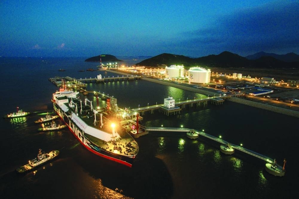 An LNG tanker is seen at the liquefied natural gas terminal owned by Chinese energy company ENN Group, in Zhoushan, Zhejiang province, China (file). Globally LNG demand will more than double from 372mn tonnes in 2021 to 850mn tonnes by 2050, fuelled by developing Asia’s strong demand, according to GECF.