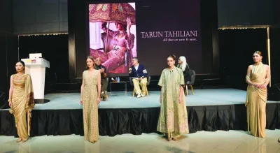 Models showcasing some of the designs of Tarun Tahiliani Sunday. PICTURE: Shaji Kayamkulam