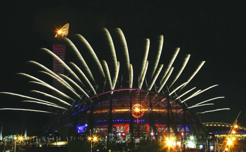 Fireworks explode over the Khalifa International Stadium during the opening ceremony of the 15th Asian Games Doha on December 1, 2006. Qatar will host its second Asiad in 2030.