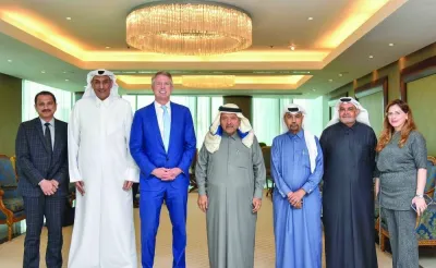 QBA Chairman HE Sheikh Faisal bin Qassim al-Thani and other officials welcome US Republican Senator Roger Marshall during a meeting held yesterday in Doha.