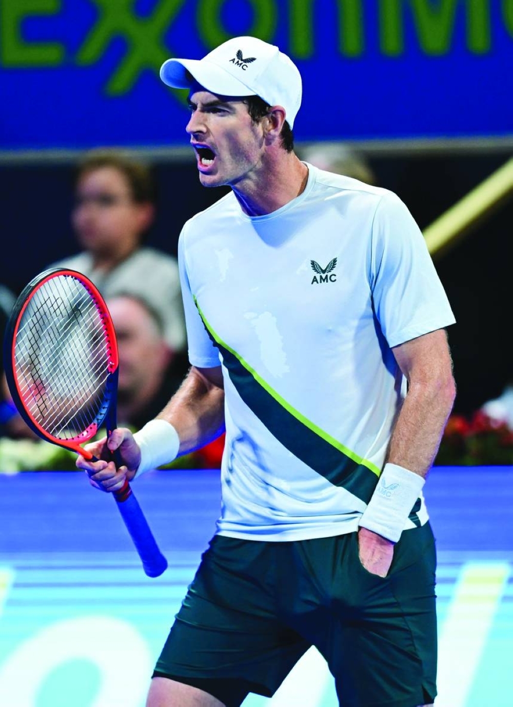 Andy Murray of Great Britain reacts during his Round of 16 match against Alexander Zverev of Germany in Doha on Wednesday.  PICTURE: Noushad Thekkayil