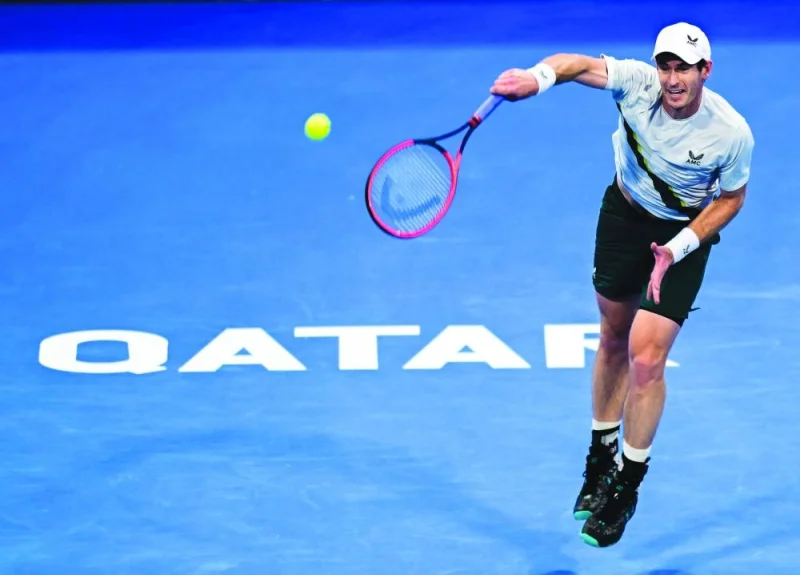 Andy Murray of Great Britain in action during quarterfinal match against Alexandre Muller of France at the ATP Qatar Exxonmobil Open tennis tournament 2023 at the Khalifa International Tennis Complex in Doha, Qatar, 23 February 2023