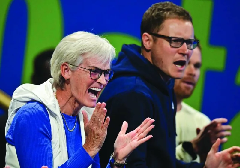 Andy Murray’s mother Judy celebrates his son’s win on Friday.