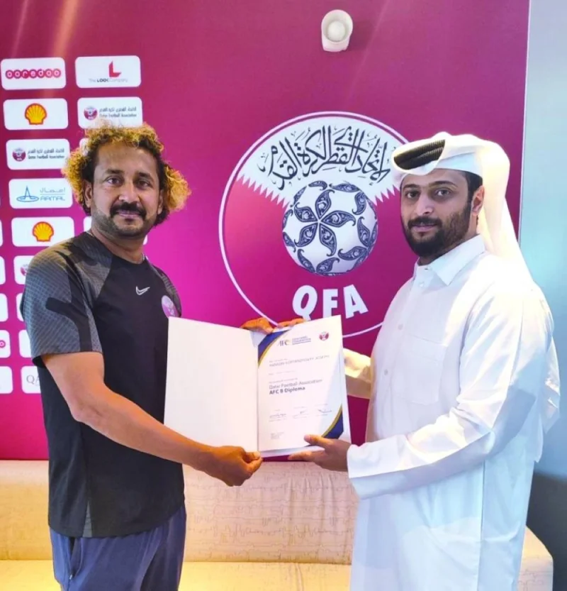 Joseph who received the diploma from Najib al-Tairi, the general course co-ordinator at QFA, is the first Indian in Qatar to qualify and receive the B License.