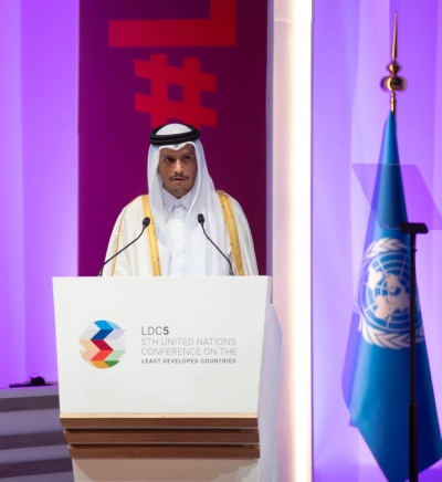 HE Deputy Prime Minister and Minister of Foreign Affairs Sheikh Mohammed bin Abdulrahman Al-Thani speaks before the Summit of the Least Developed Countries (LDC) Group on the sidelines of the LDC5 conference. HE Deputy Prime Minister and Minister of Foreign Affairs Sheikh Mohammed bin Abdulrahman Al-Thani speaks before the Summit of the Least Developed Countries (LDC) Group on the sidelines of the LDC5 conference.