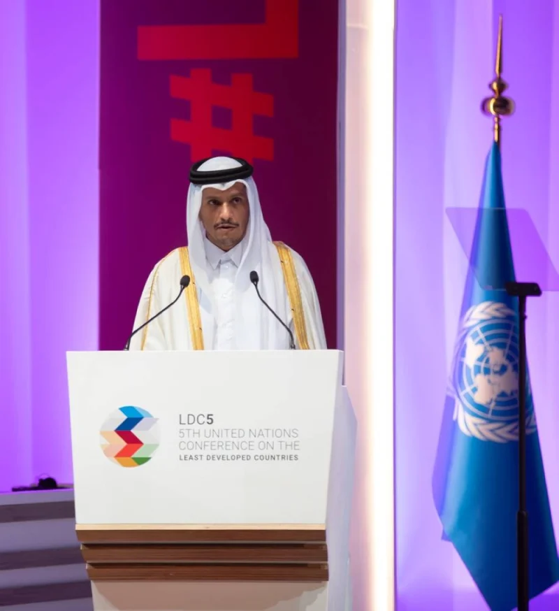HE Deputy Prime Minister and Minister of Foreign Affairs Sheikh Mohammed bin Abdulrahman Al-Thani speaks before the Summit of the Least Developed Countries (LDC) Group on the sidelines of the LDC5 conference.