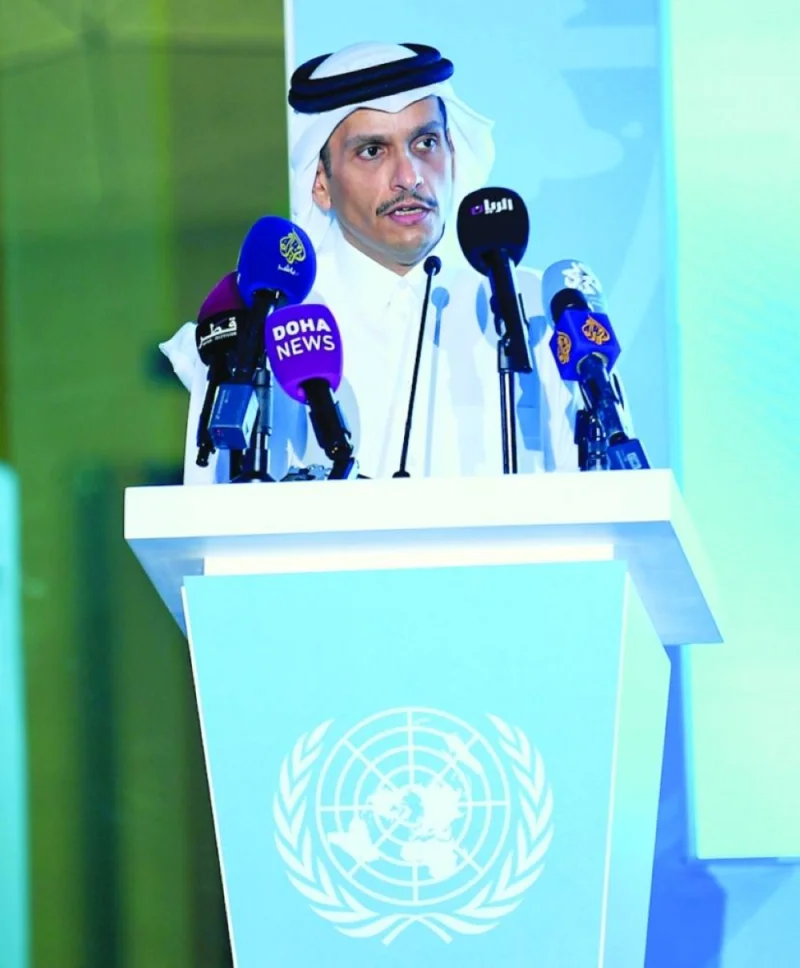 HE Sheikh Mohamed bin Abdulrahman al-Thani addressing the gathering. PICTURES: Thajudheen and supplied.
