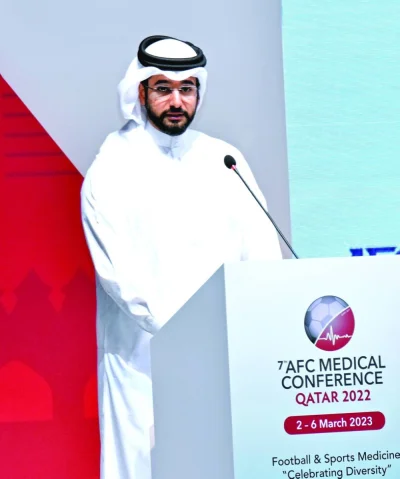 Secretary-general of QFA Mansour Mohamed al-Ansari speaks during the 7th AFC Medical Conference at Aspire. PICTURE: Thajudheen