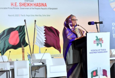 Bangladesh Prime Minister Sheikh Hasina Wazed speaks during the "Potential of Trade and Investment in Bangladesh Forum." 