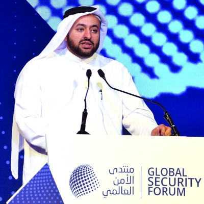 HE Dr Mohamed bin Abdulaziz bin Salih al-Khulaifi addressing the Global Security Forum 2023 . PICTURE: Shaji Kayamkulam.