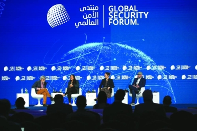 Michael Isikoff, Dina Hussein, Amy Larsen, and Zach Schwitzky at session on ‘Countering Extremism, Hate and Disinformation Online’ in Global Security Forum.