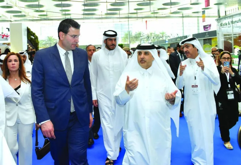 HE the Minister of Municipality Dr Abdullah bin Abdulaziz bin Turki al-Subaei, HE the Minister of Commerce and Industry Sheikh Mohammed bin Hamad bin Qassim al-Abdullah al-Thani and other dignitaries tour AgriteQ 2023. PICTURES: Thajudheen.