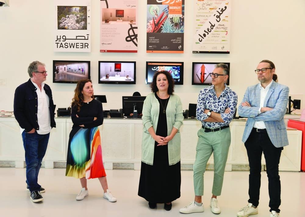 The curators and other officials explaining about the Beirut and the Golden Sixties: A Manifesto of Fragility exhibition yesterday. PICTURE: Shaji Kayamkulam.