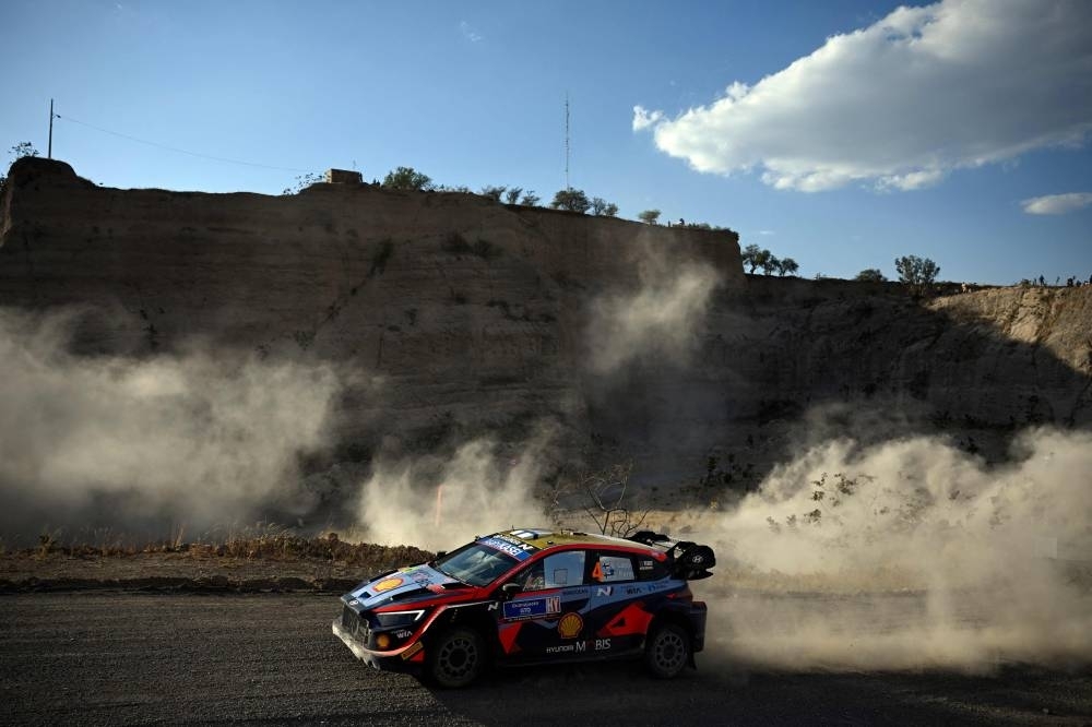 Finnish driver Esapekka Lappi and Finnish co-driver Janne Ferm of Hyundai Shell Mobis compete during the WRC Guanajuato Rally Mexico, part of the FIA World Rally Championship (AFP)