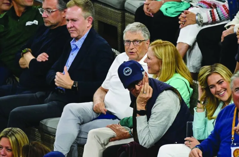 Microsoft co-founder Bill Gates in attendance for the semi-final between Kazakhstan’s Elena Rybakina and Poland’s Iga Swiatek at the 2023 WTA Indian Wells Open in Indian Wells, California, on Friday. (AFP)