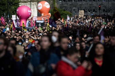 Protestors take part in a demonstration in western France (AFP)