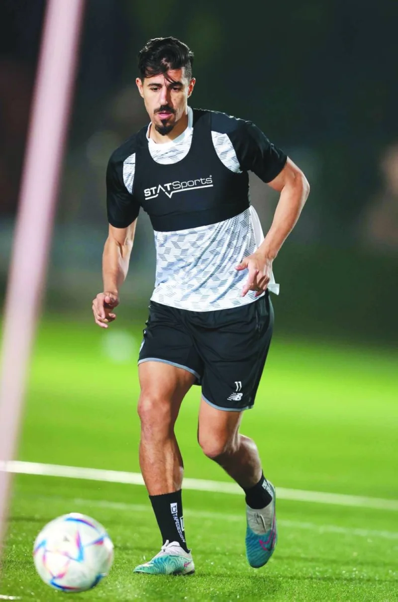 Al Sadd&#039;s Algerian striker Baghdad Bounedjah is seen during a team training session ahead of the team&#039;s Ooredoo Cup semi-final against Al Duhail.